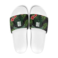 Custom Hawaii Volleyball Slide Sandals Kakau Abstract and Tropical Plants Black Color LT03 Black - Polynesian Pride
