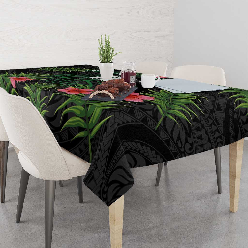 Custom Hawaii Volleyball Tablecloth Kakau Abstract and Tropical Plants Black Color LT03 - Polynesian Pride
