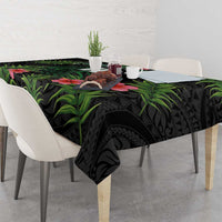 Custom Hawaii Volleyball Tablecloth Kakau Abstract and Tropical Plants Black Color LT03 - Polynesian Pride