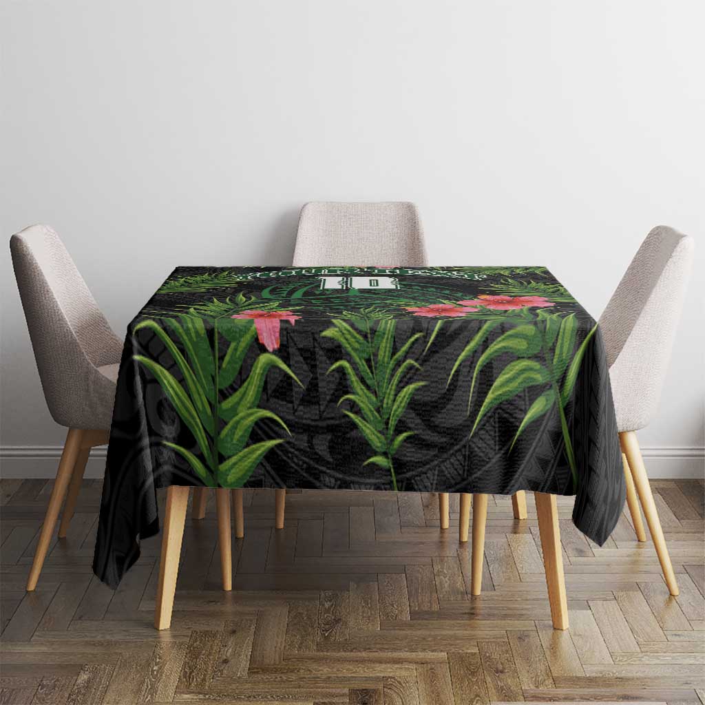 Custom Hawaii Volleyball Tablecloth Kakau Abstract and Tropical Plants Black Color LT03 - Polynesian Pride