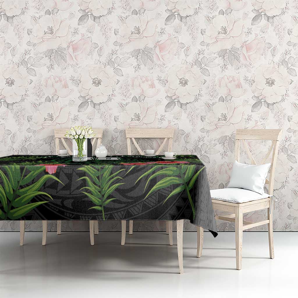 Custom Hawaii Volleyball Tablecloth Kakau Abstract and Tropical Plants Black Color LT03 - Polynesian Pride