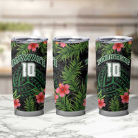 Custom Hawaii Volleyball Tumbler Cup Kakau Abstract and Tropical Plants Black Color - Polynesian Pride