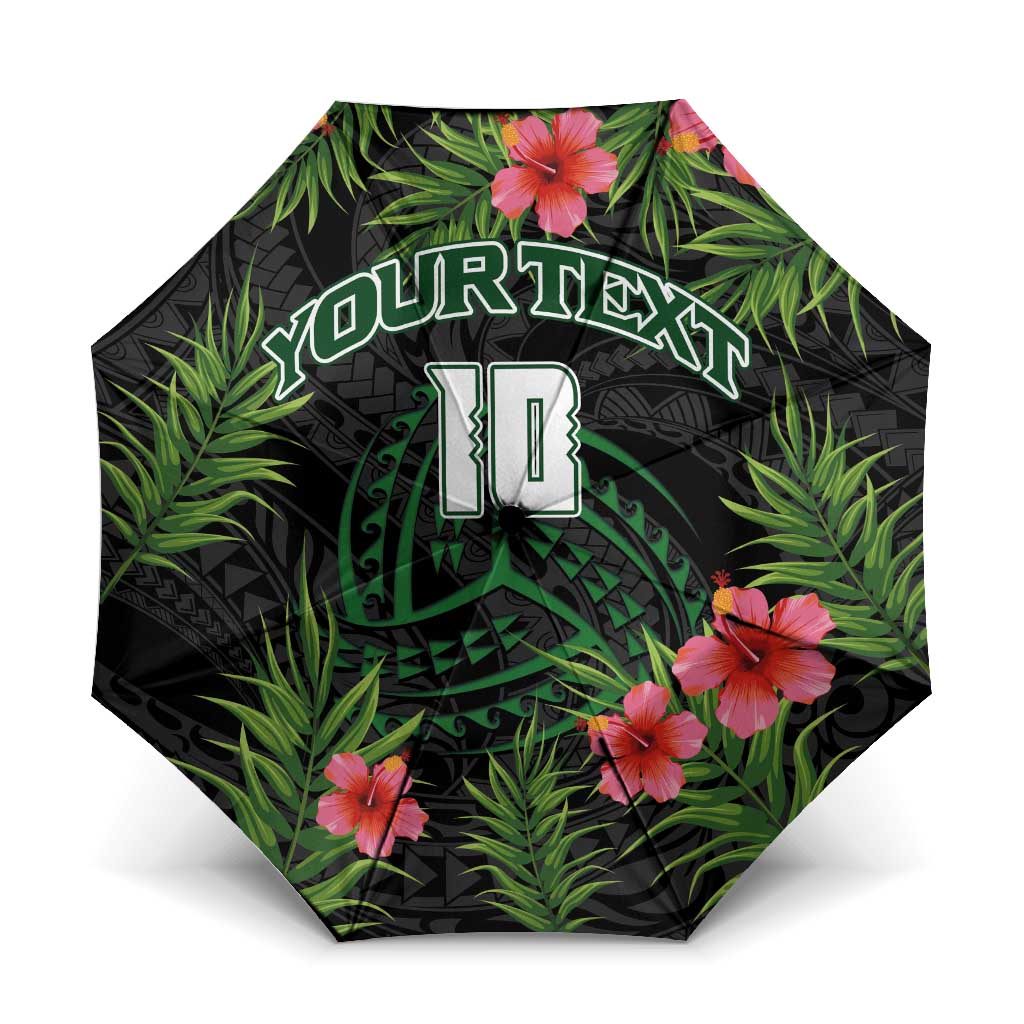 Custom Hawaii Volleyball Umbrella Kakau Abstract and Tropical Plants Black Color - Polynesian Pride