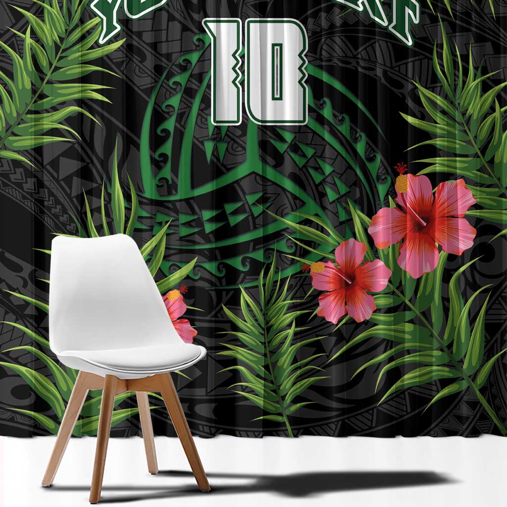 Custom Hawaii Volleyball Window Curtain Kakau Abstract and Tropical Plants Black Color - Polynesian Pride