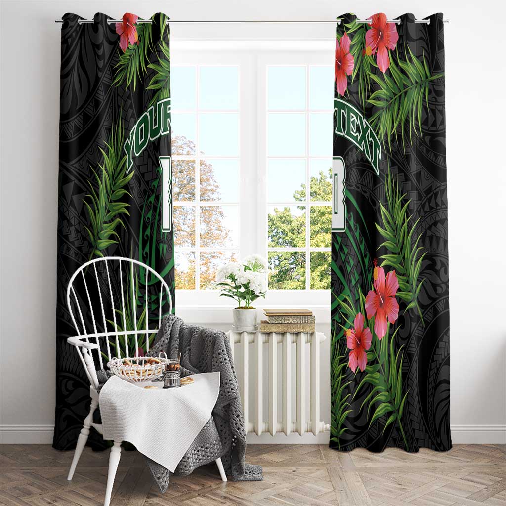 Custom Hawaii Volleyball Window Curtain Kakau Abstract and Tropical Plants Black Color - Polynesian Pride
