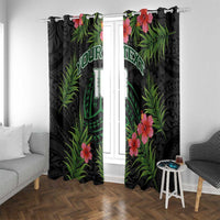 Custom Hawaii Volleyball Window Curtain Kakau Abstract and Tropical Plants Black Color - Polynesian Pride