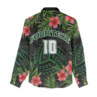 Custom Hawaii Volleyball Women Casual Shirt Kakau Abstract and Tropical Plants Black Color - Polynesian Pride