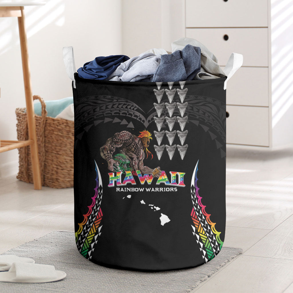 Hawaii Rainbow Warriors Laundry Basket Kakau Shark Tooth and Polynesian Art Tattoo