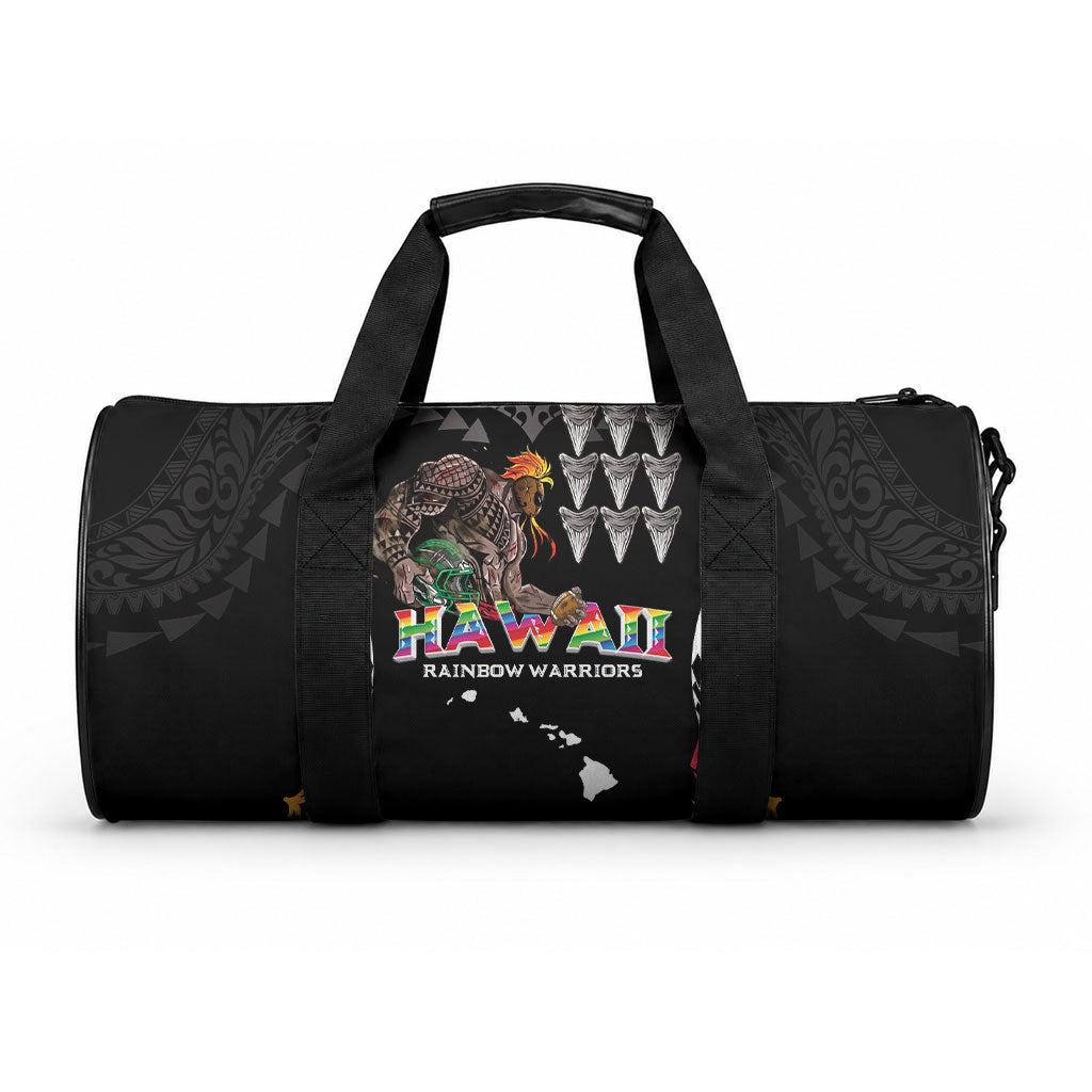 Hawaii Rainbow Warriors Duffle Bag Kakau Shark Tooth and Polynesian Art Tattoo LT03 One size Black - Polynesian Pride