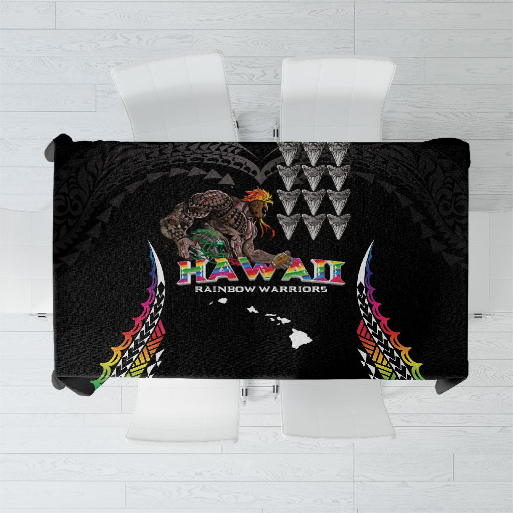 Hawaii Rainbow Warriors Tablecloth Kakau Shark Tooth and Polynesian Art Tattoo