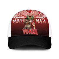 Mate Ma'a Tonga Baseball Net Cap Traditional Warrior and Ngatu Art Pattern LT03 One Size White Red - Polynesian Pride
