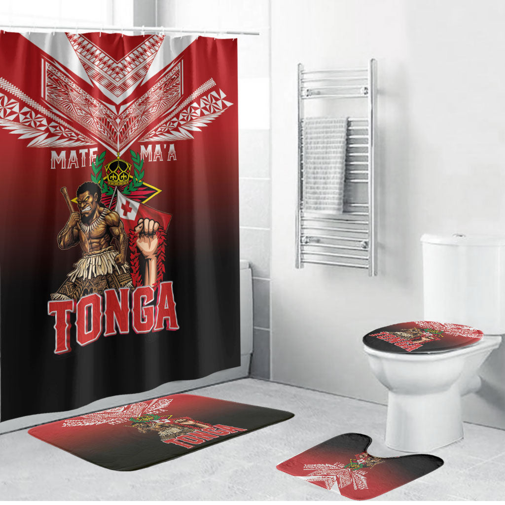 Mate Ma'a Tonga Bathroom Set Traditional Warrior and Ngatu Art Pattern LT03 Bathroom Set (4 pcs) Red - Polynesian Pride