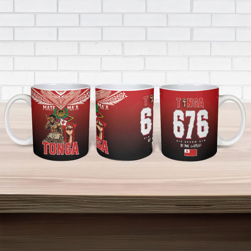 Mate Ma'a Tonga Ceramic Mug Traditional Warrior and Ngatu Art Pattern LT03 - Polynesian Pride