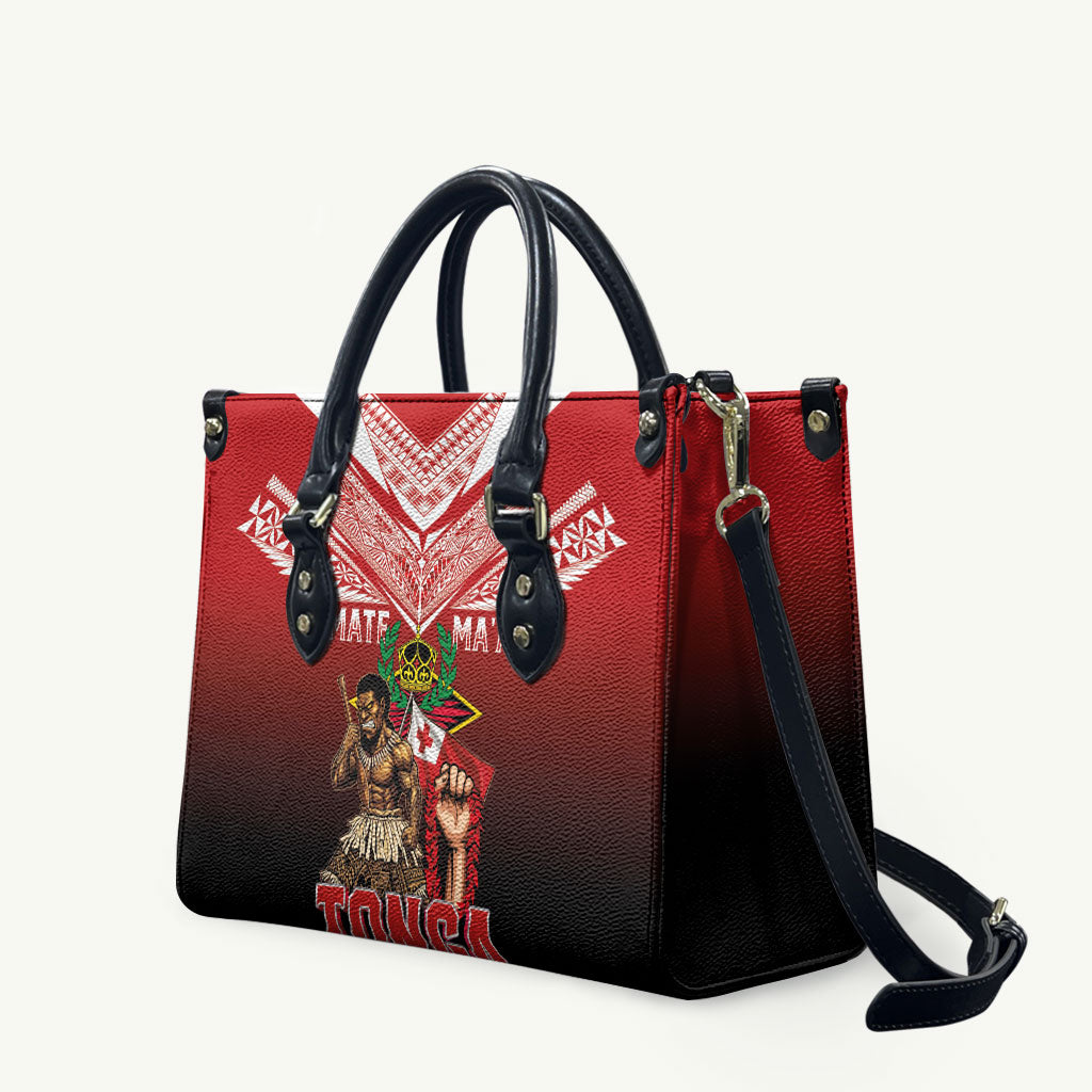Mate Ma'a Tonga Leather Bag Traditional Warrior and Ngatu Art Pattern