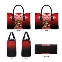 Mate Ma'a Tonga Leather Bag Traditional Warrior and Ngatu Art Pattern LT03 - Polynesian Pride