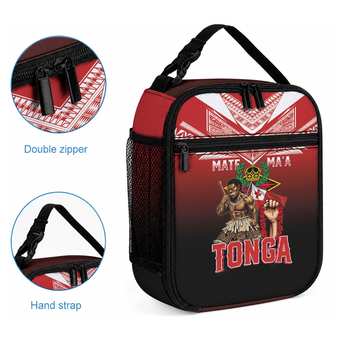 Mate Ma'a Tonga Lunch Bag Traditional Warrior and Ngatu Art Pattern LT03 - Polynesian Pride