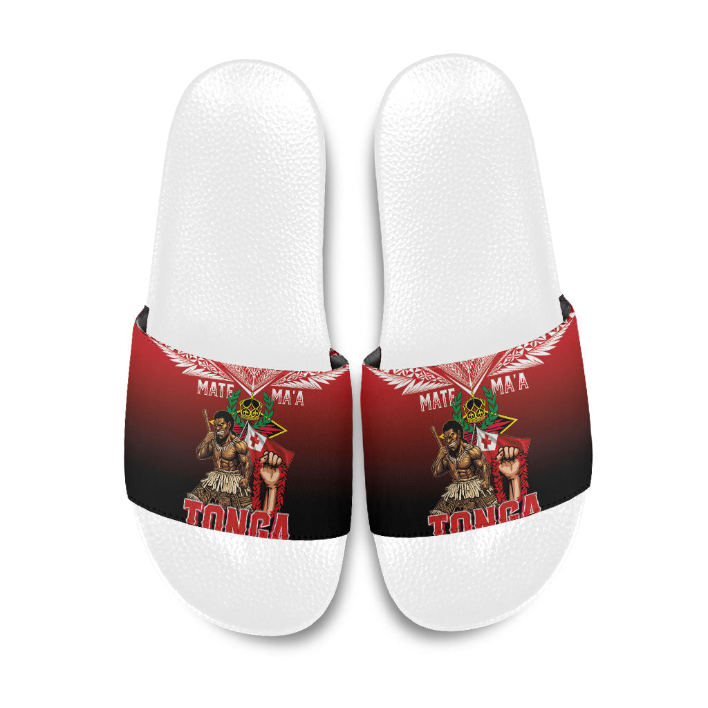 Mate Ma'a Tonga Slide Sandals Traditional Warrior and Ngatu Art Pattern LT03 Red - Polynesian Pride