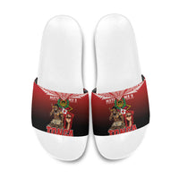 Mate Ma'a Tonga Slide Sandals Traditional Warrior and Ngatu Art Pattern LT03 Red - Polynesian Pride