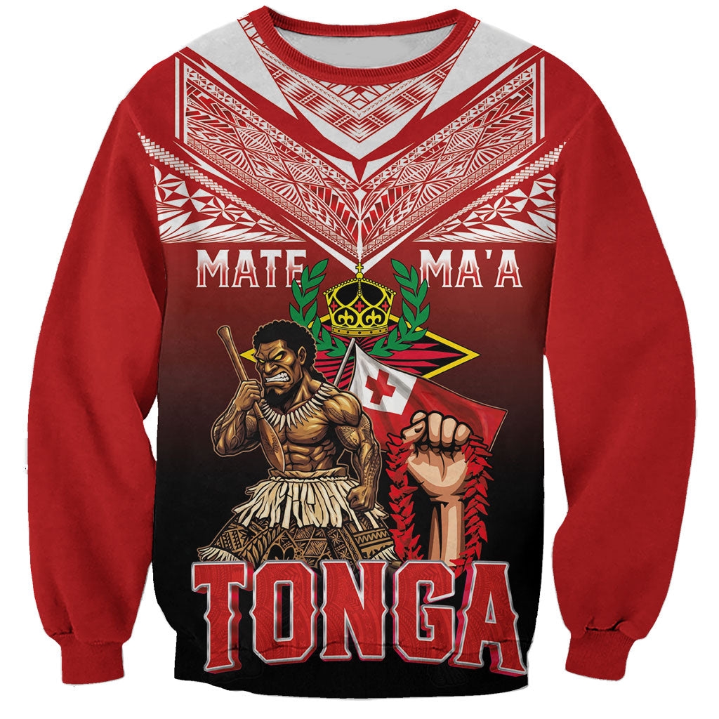Mate Ma'a Tonga Sweatshirt Traditional Warrior and Ngatu Art Pattern LT03 Unisex Red - Polynesian Pride