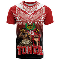 Mate Ma'a Tonga T Shirt Traditional Warrior and Ngatu Art Pattern LT03 Red - Polynesian Pride