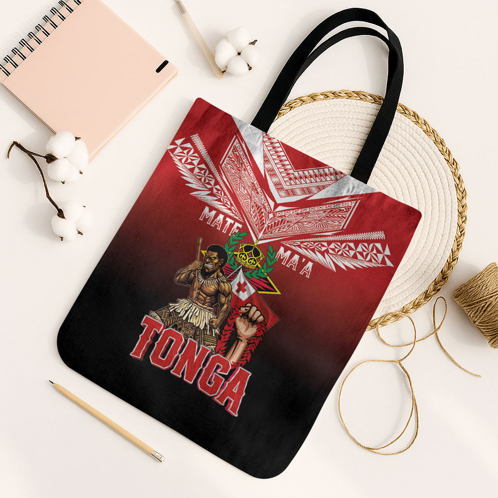 Mate Ma'a Tonga Tote Bag Traditional Warrior and Ngatu Art Pattern LT03 Black Strap One Size Red - Polynesian Pride