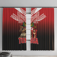 Mate Ma'a Tonga Window Curtain Traditional Warrior and Ngatu Art Pattern LT03 With Hooks Red - Polynesian Pride