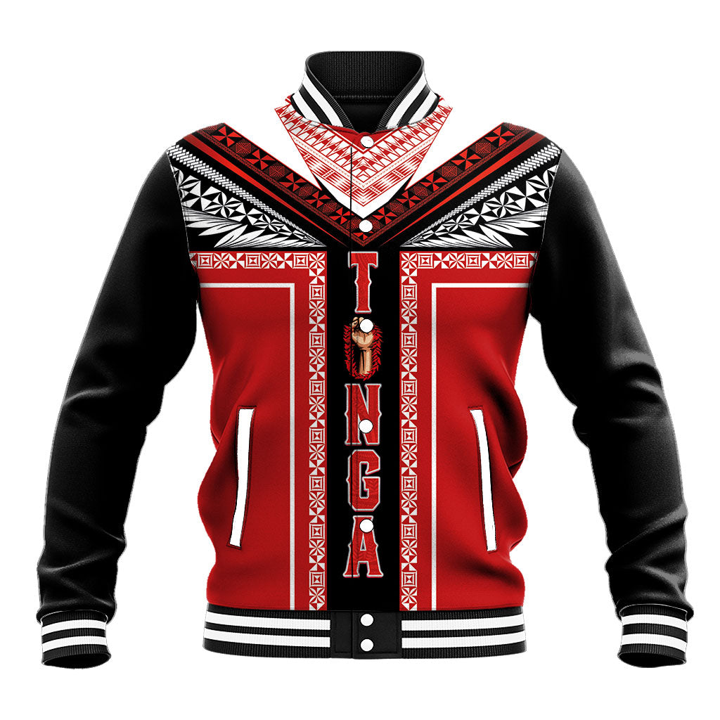 Tonga Baseball Jacket Tribal Pacific Ngatu Motif LT03 Unisex Red - Polynesian Pride