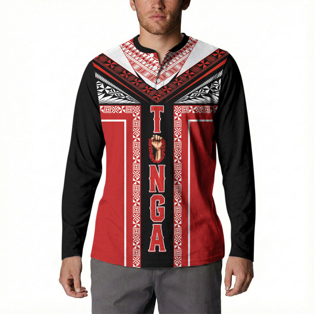 Tonga Button Sweatshirt Tribal Pacific Ngatu Motif LT03 - Polynesian Pride