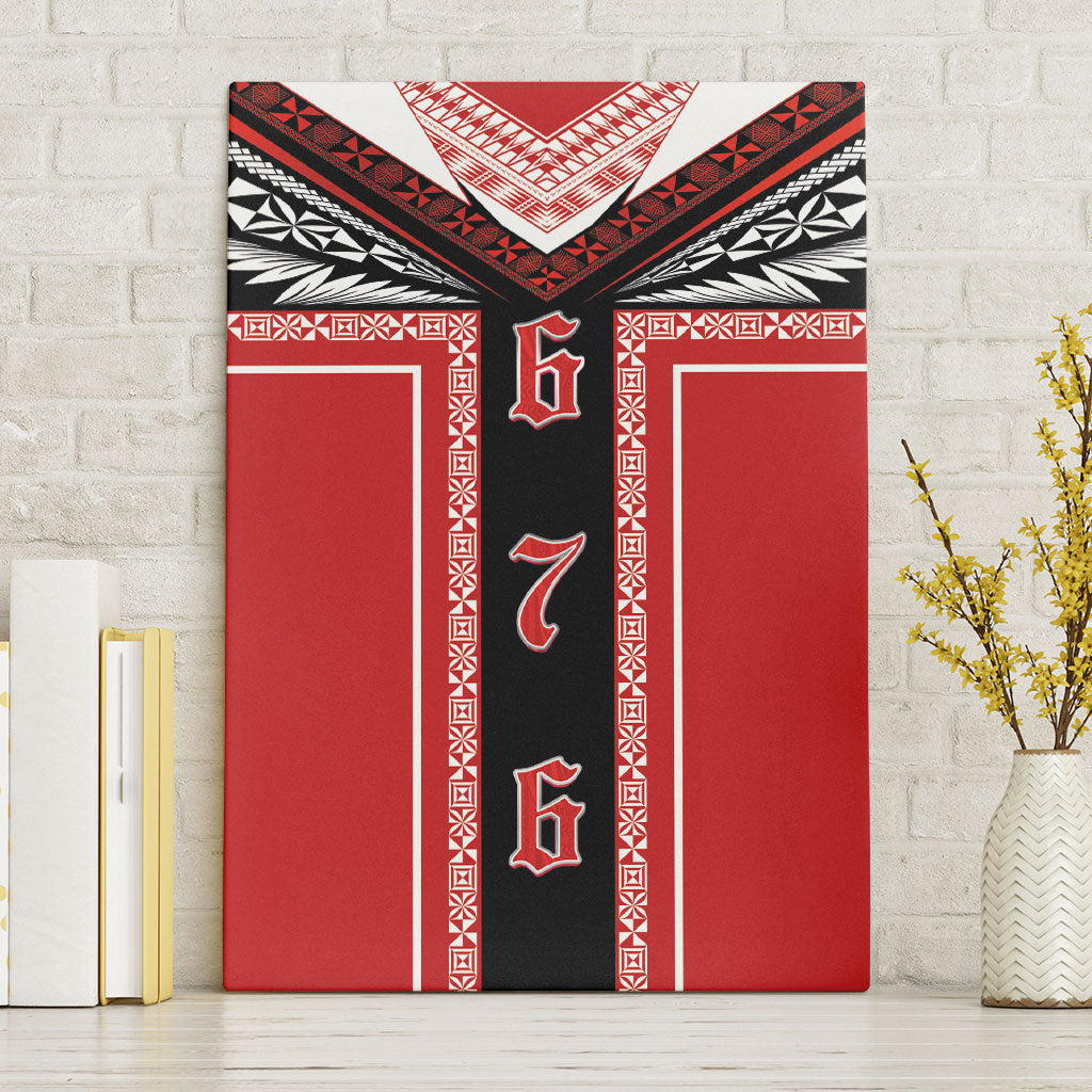 Tonga Canvas Wall Art Tribal Pacific Ngatu Motif LT03 Without Frame Red - Polynesian Pride