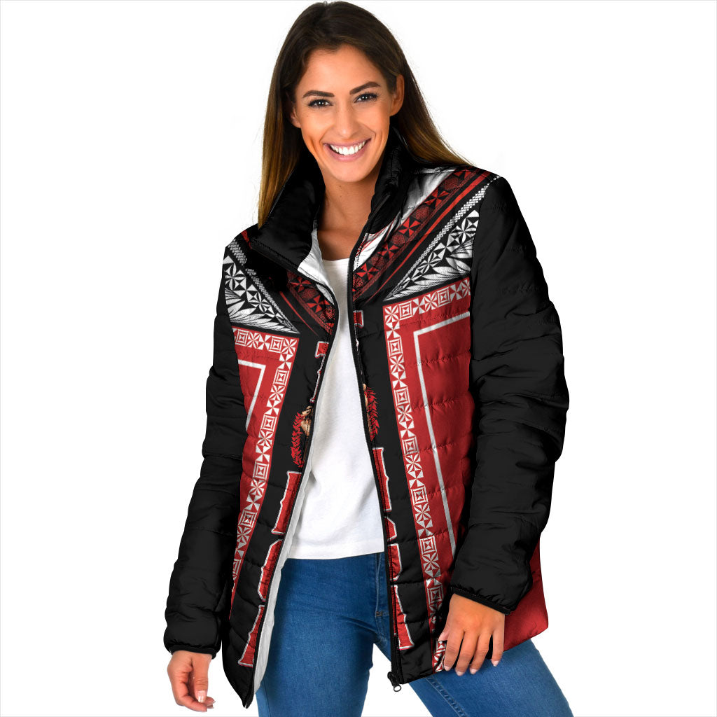 Tonga Padded Jacket Tribal Pacific Ngatu Motif LT03 Women Red - Polynesian Pride