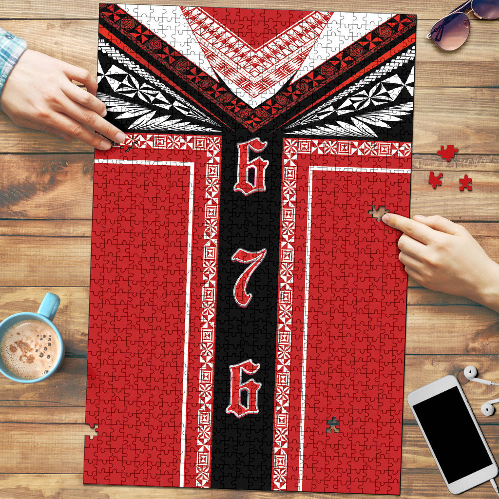 Tonga Puzzle Tribal Pacific Ngatu Motif LT03 Red - Polynesian Pride