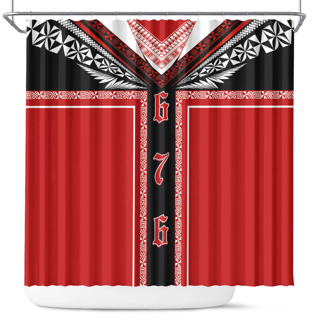 Tonga Shower Curtain Tribal Pacific Ngatu Motif LT03 Red - Polynesian Pride