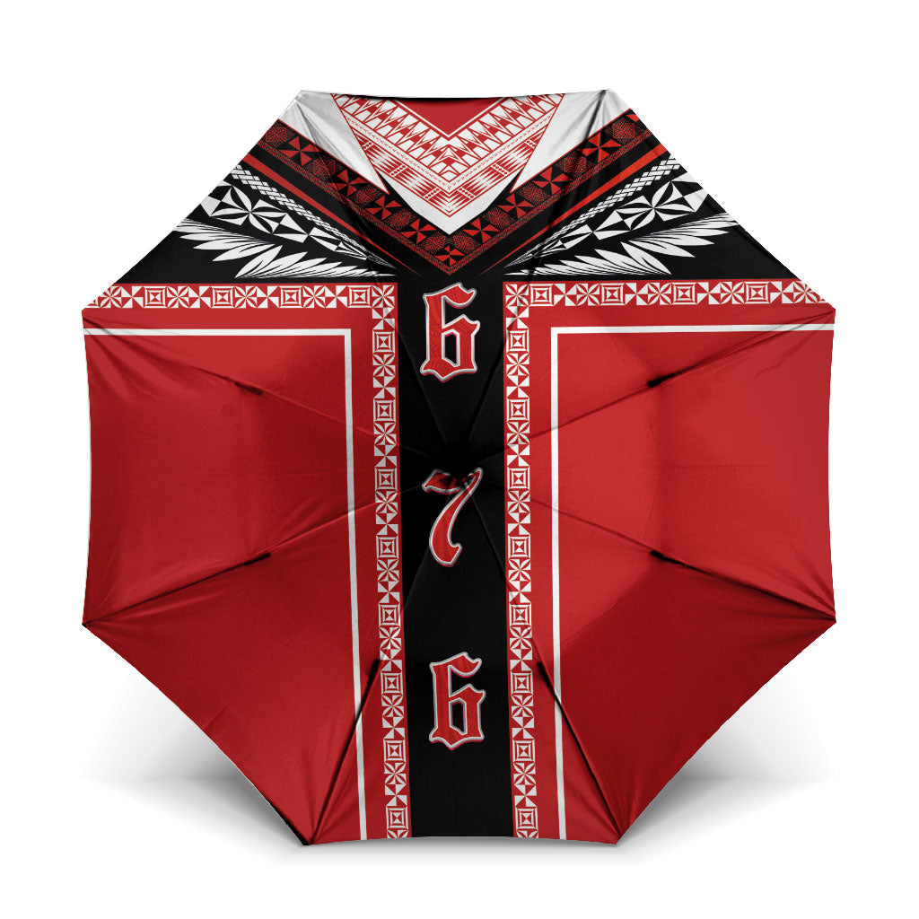Tonga Umbrella Tribal Pacific Ngatu Motif LT03 One Size Folded 11.42 inch Opened Diameter 37.4 inch Red - Polynesian Pride
