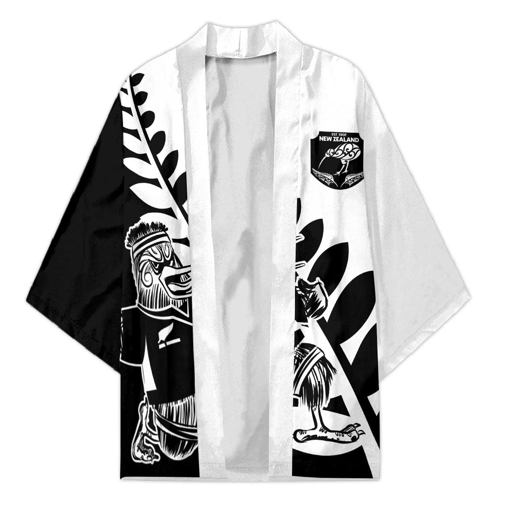 Custom Aotearoa Rugby League Kimono Kiwi Haka and Fern - Sporty Style LT03 Unisex Black - Polynesian Pride