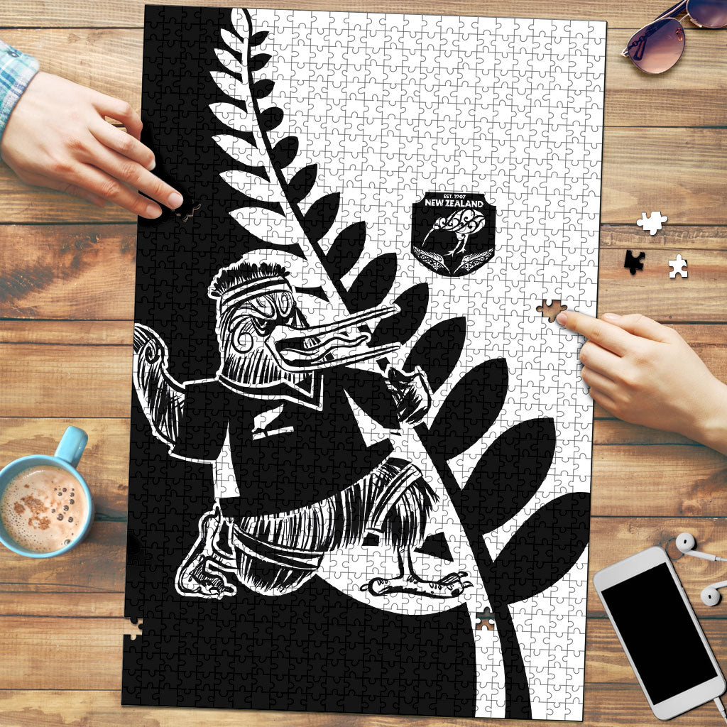 Aotearoa Rugby League Puzzle Kiwi Haka and Fern - Sporty Style LT03 Black - Polynesian Pride