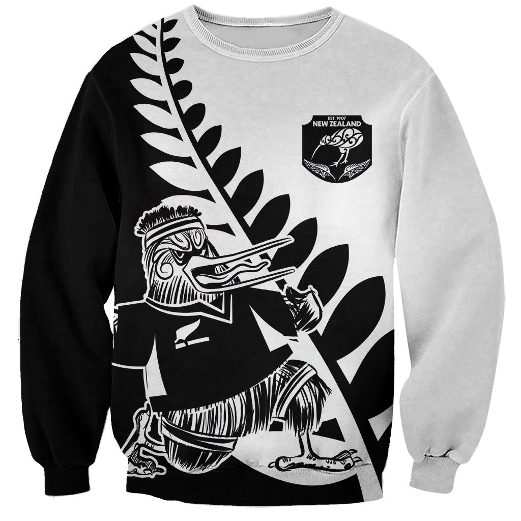 Custom Aotearoa Rugby League Sweatshirt Kiwi Haka and Fern - Sporty Style LT03 Unisex Black - Polynesian Pride