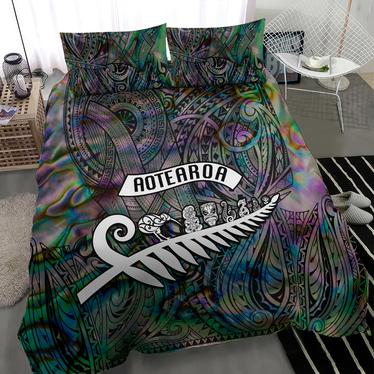 New Zealand Bedding Set Aotearoa Symbols With Silver Fern LT03 - Polynesian Pride