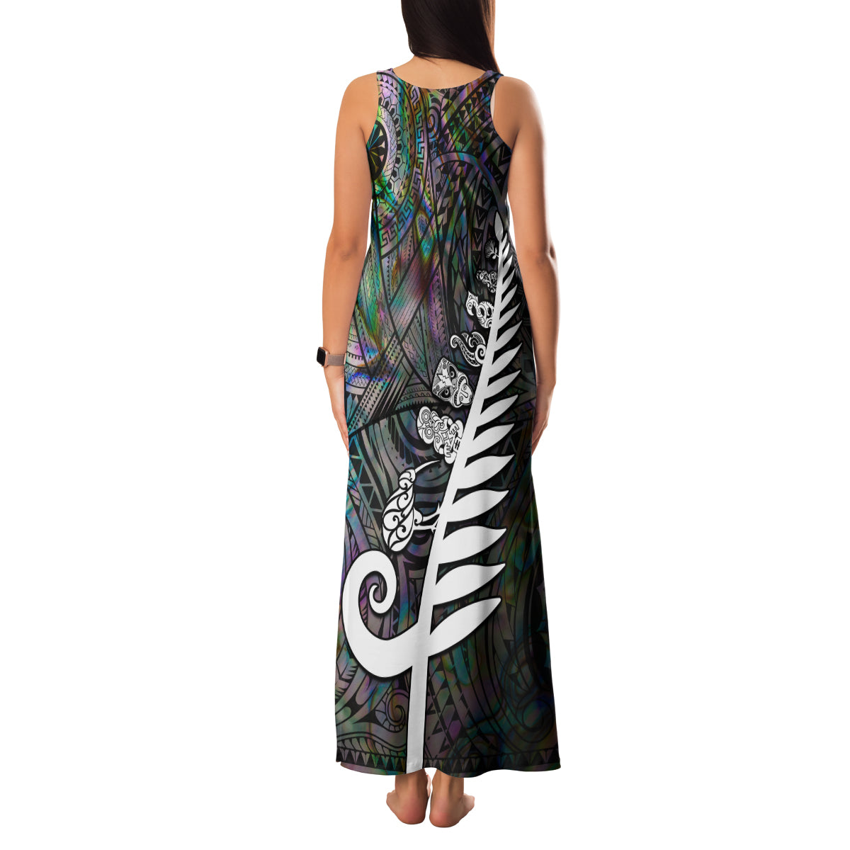 New Zealand Family Matching Tank Maxi Dress and Hawaiian Shirt Aotearoa Symbols With Silver Fern LT03 - Polynesian Pride