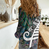 New Zealand Women Casual Shirt Aotearoa Symbols With Silver Fern LT03 - Polynesian Pride