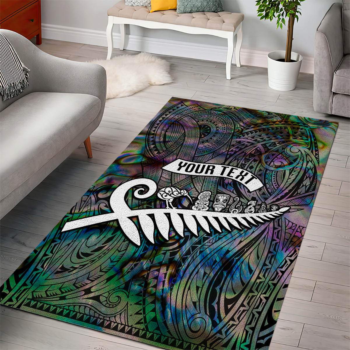 Personalized New Zealand Area Rug Aotearoa Symbols With Silver Fern LT03 - Polynesian Pride