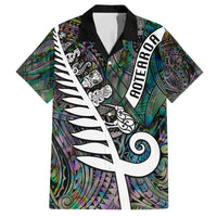 Personalized New Zealand Family Matching Off Shoulder Maxi Dress and Hawaiian Shirt Aotearoa Symbols With Silver Fern LT03 Dad's Shirt - Short Sleeve Black - Polynesian Pride