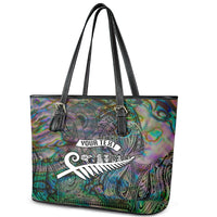 Personalized New Zealand Leather Tote Bag Aotearoa Symbols With Silver Fern LT03 - Polynesian Pride