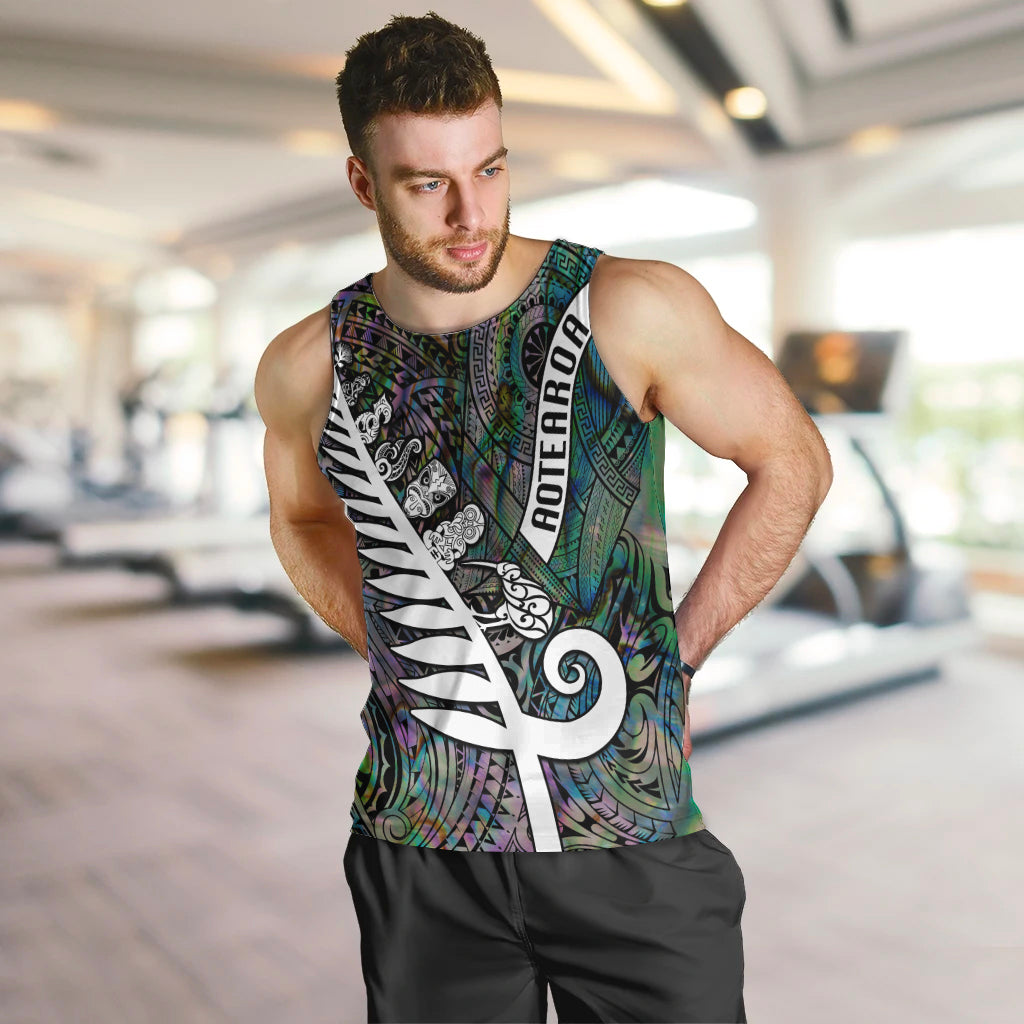 Personalized New Zealand Men Tank Top Aotearoa Symbols With Silver Fern LT03 Black - Polynesian Pride