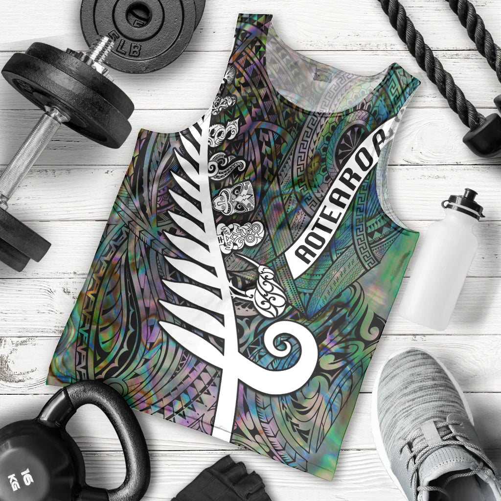 Personalized New Zealand Men Tank Top Aotearoa Symbols With Silver Fern LT03 - Polynesian Pride