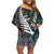 Personalized New Zealand Off Shoulder Short Dress Aotearoa Symbols With Silver Fern LT03 Women Black - Polynesian Pride