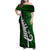 New Zealand Family Matching Off Shoulder Maxi Dress and Hawaiian Shirt Silver Fern and Maori Symbols Papua Shell Green Style LT03 Mom's Dress Green - Polynesian Pride