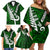 New Zealand Family Matching Off Shoulder Short Dress and Hawaiian Shirt Silver Fern and Maori Symbols Papua Shell Green Style LT03 - Polynesian Pride