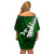 New Zealand Off Shoulder Short Dress Silver Fern and Maori Symbols Papua Shell Green Style LT03 - Polynesian Pride