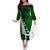 New Zealand Off The Shoulder Long Sleeve Dress Silver Fern and Maori Symbols Papua Shell Green Style LT03 Women Green - Polynesian Pride