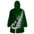 New Zealand Wearable Blanket Hoodie Silver Fern and Maori Symbols Papua Shell Green Style LT03 - Polynesian Pride